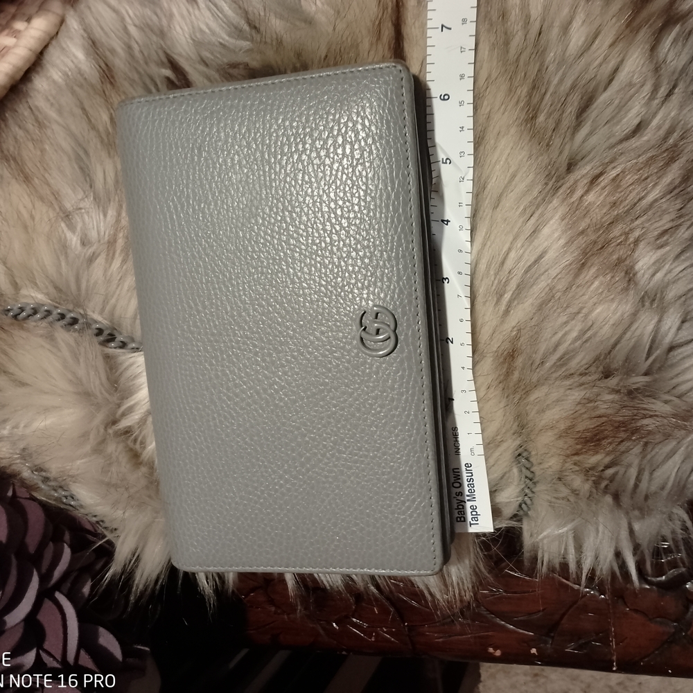 Gucci Light Gray Leather GG Marmont chain wallet - Picture 11 of 16